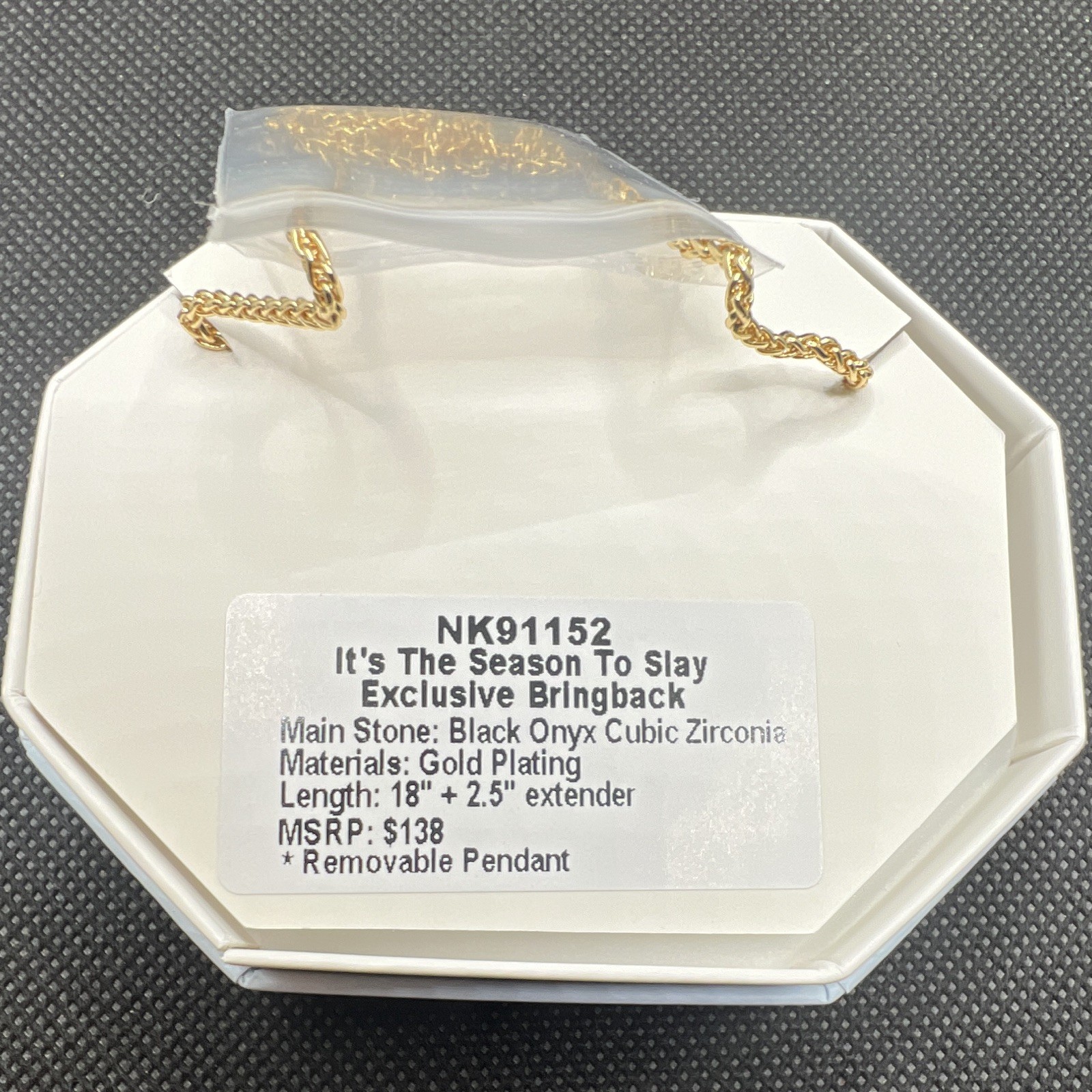 BP NK91152 Gold Plated Black Onyx CZ Rectangle Pendant Necklace 18in (A5)