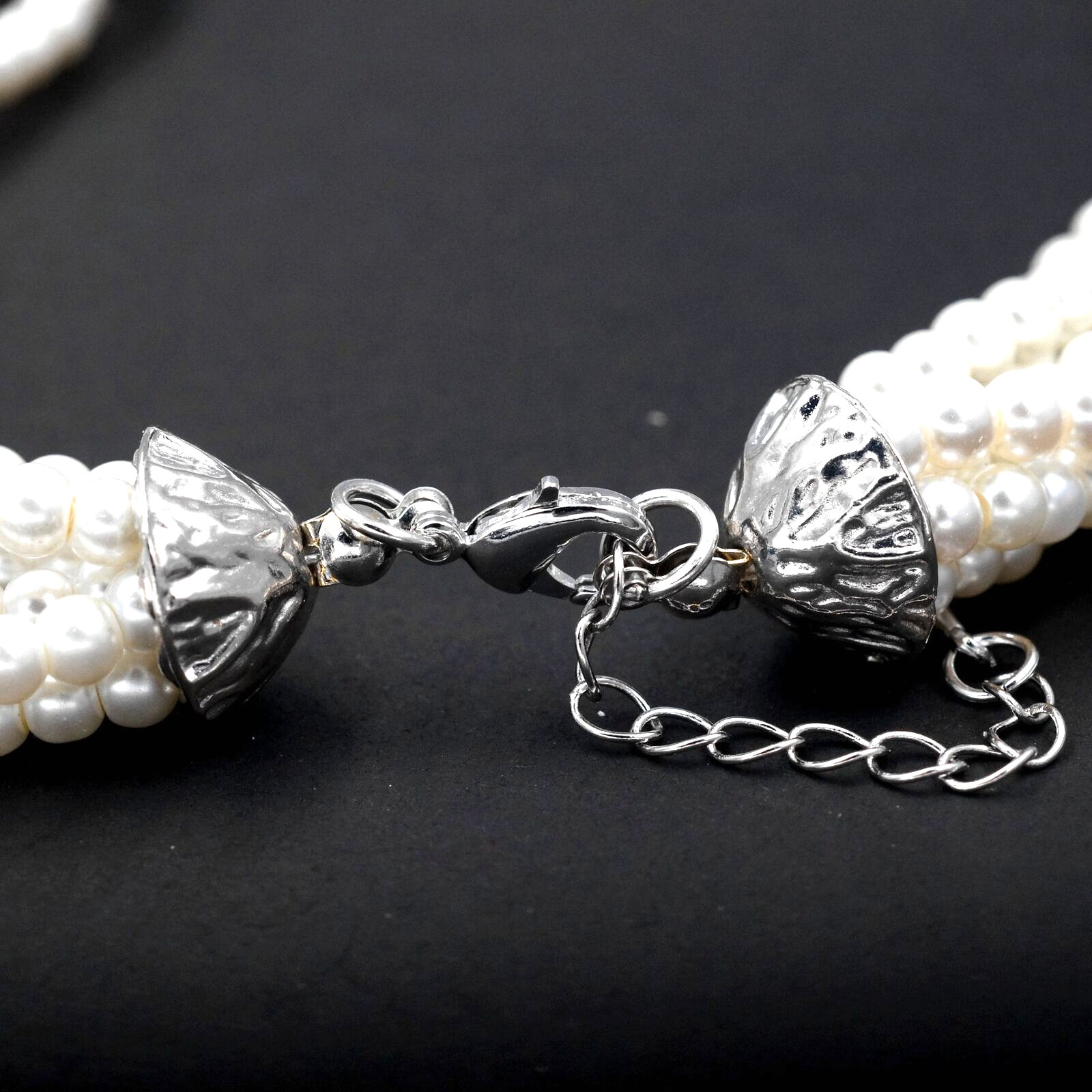 Women Elegant White Pearl Beaded Strand Layered Necklace Crystal Butterfly 1990