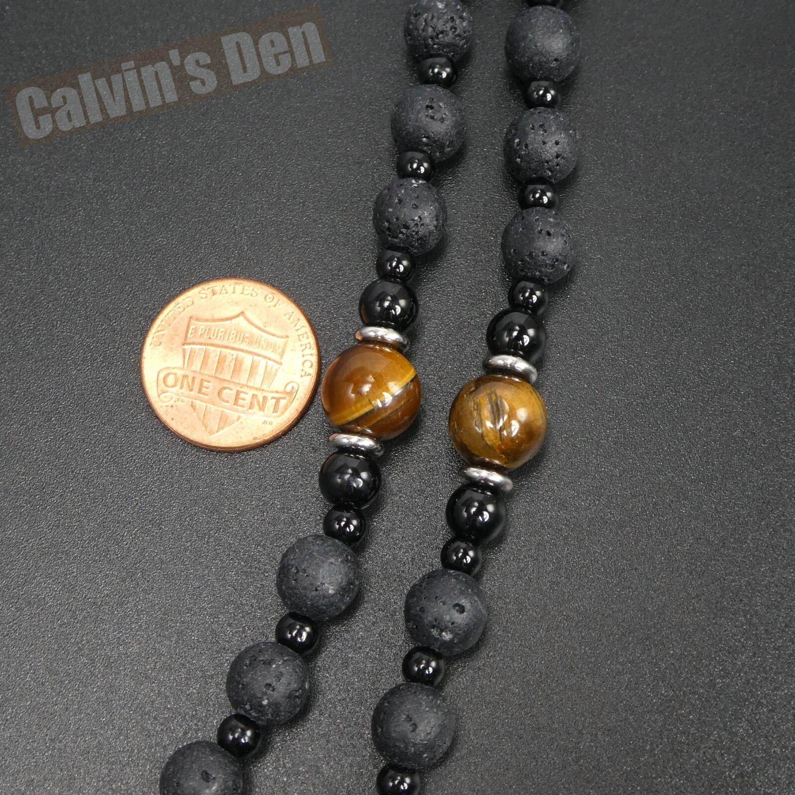 Lava Stone Tiger Eye Black Onyx Black Hematite Cross Rosary Necklace Men Gift