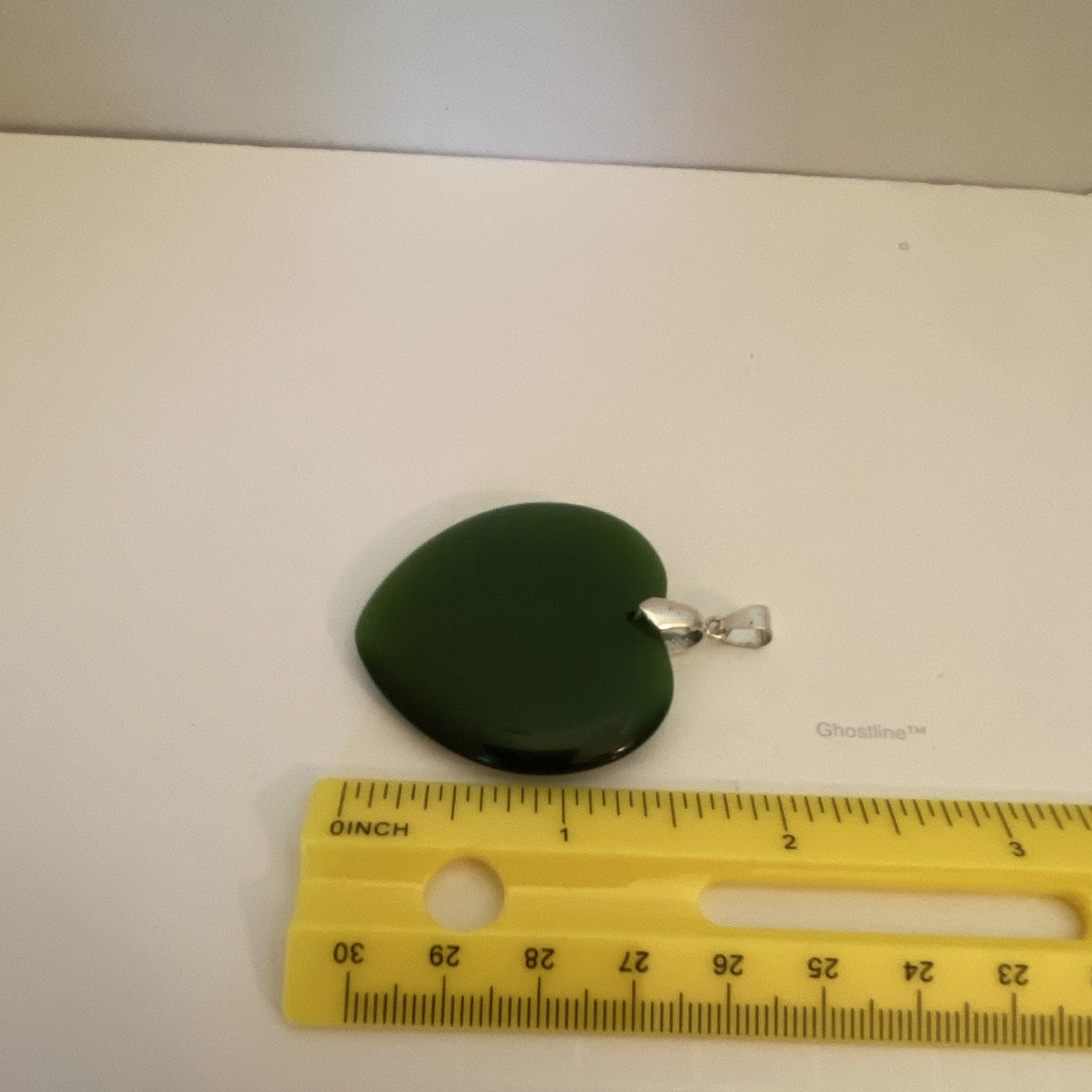 Silver Tone Bail Green Heart “jade type” Stone Pendant Love Theme Heart Shape