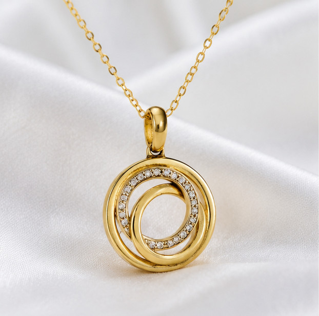 2.00Ct Round Simulated Diamond Circle Pendant Necklace 14K Yellow Gold Plated