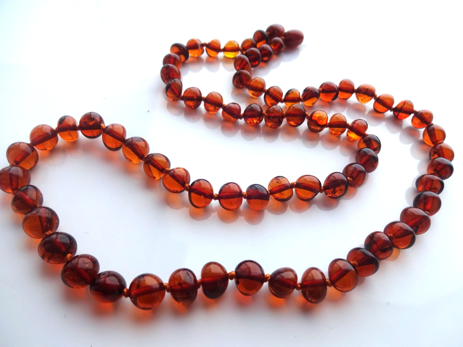 Natural BALTIC AMBER Necklace Round Beads Cognac Color 19” 50cm