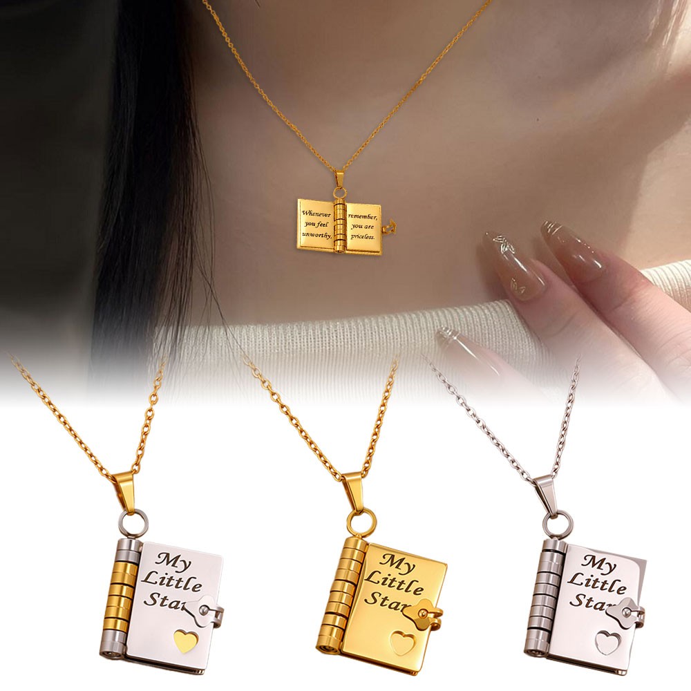 Openable Daughter Book Necklace Stainless Steel With Pages Of Engraved US