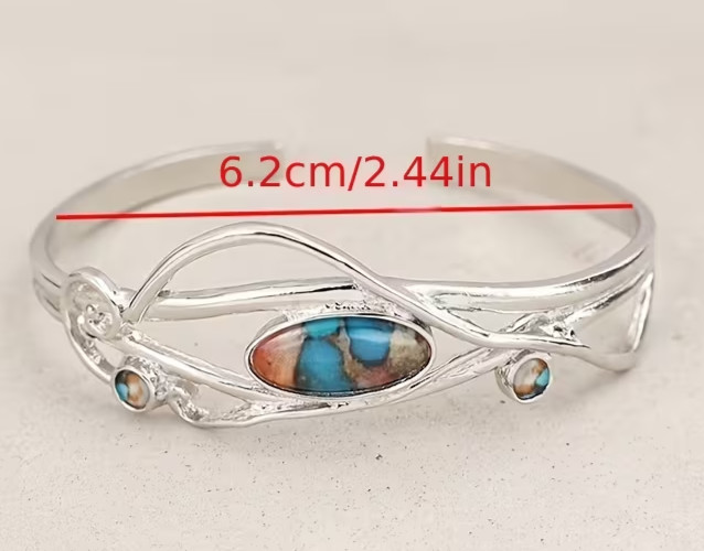 Vintage Inspired Imitation Turquoise Stone/Silver Tone Cuff Bracelet. Small Size