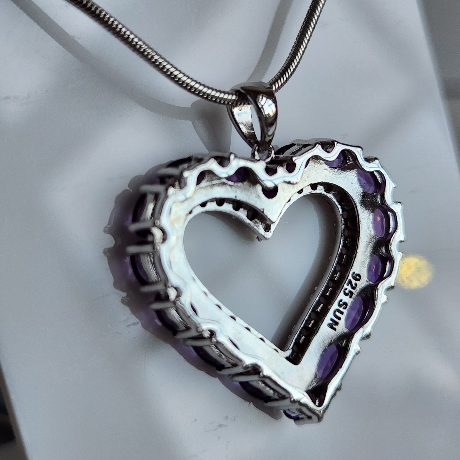 Heart Pendant 3 Ct Natural Amethyst and Mined Diamonds 925 Sterling Silver
