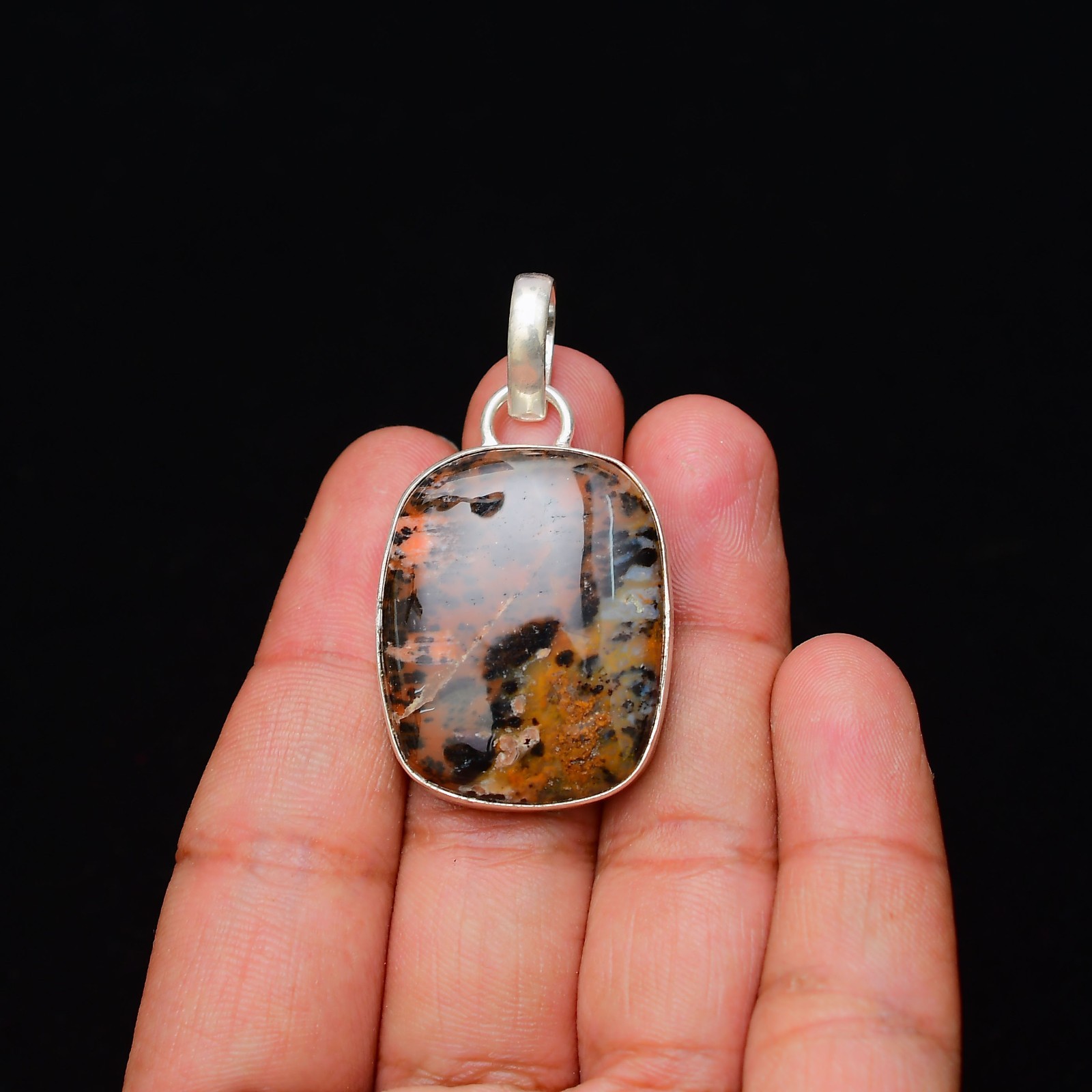 Mahogany Obsidian Gemstone 925 Sterling Silver Jewelry Pendant 1.77″