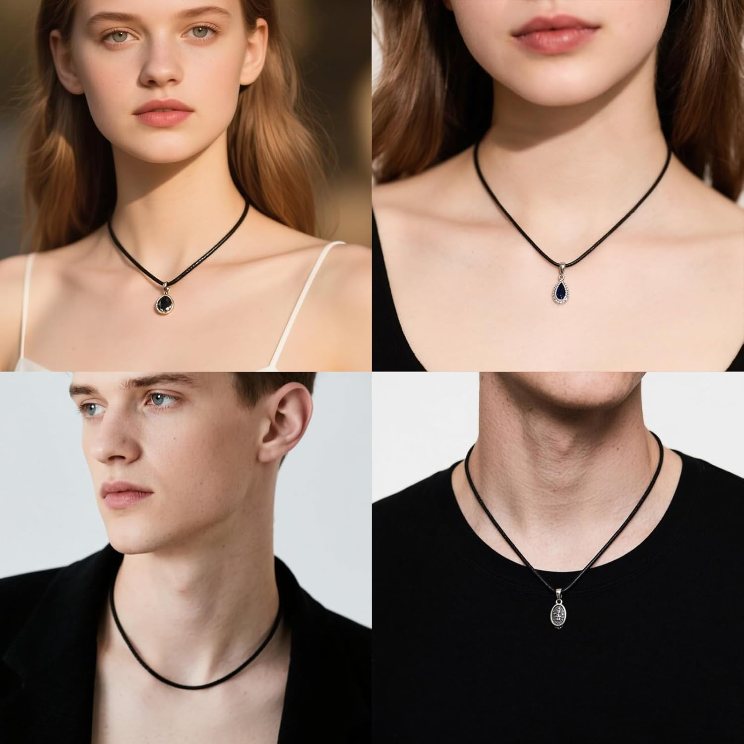 Leather Necklace Cord with Clasp Braided Wax Rope Chain for Men 24 inch Black