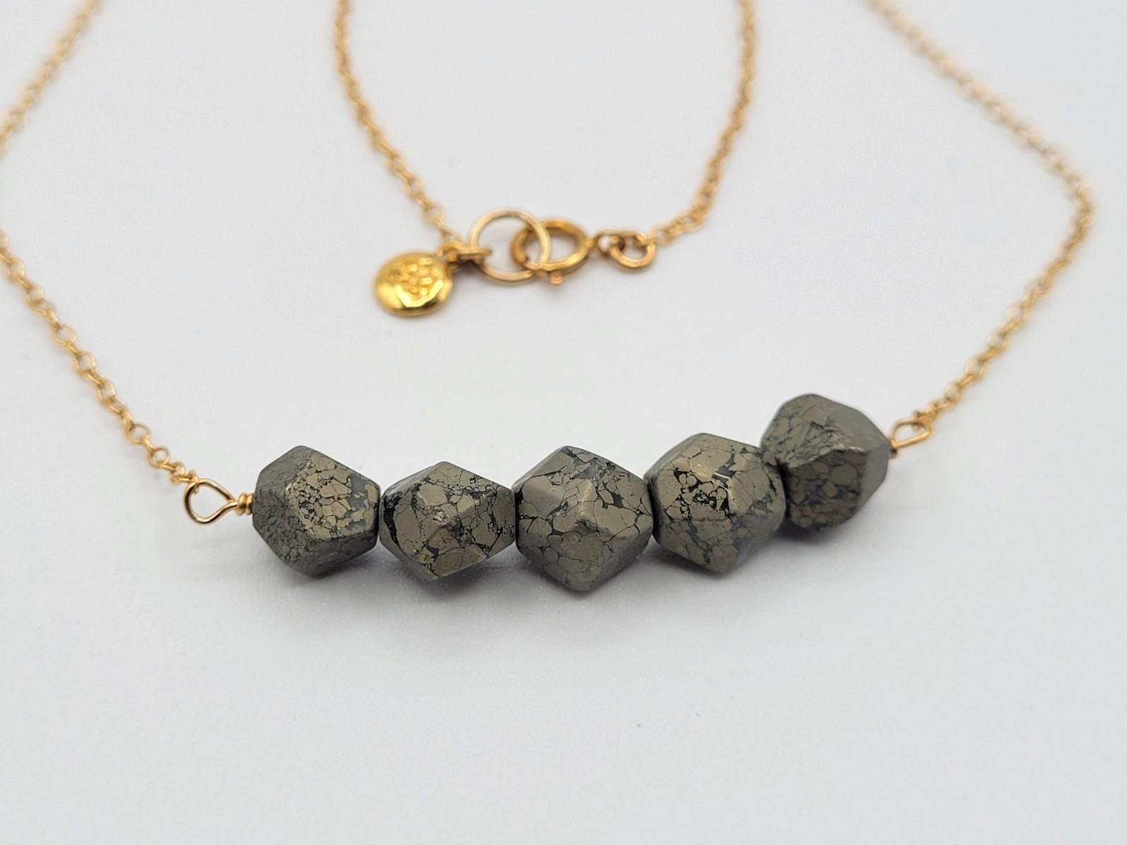 NEW Gorjana 1/20 14k Gold Filled Faceted Pyrite Long 32″ Necklace SIGNED