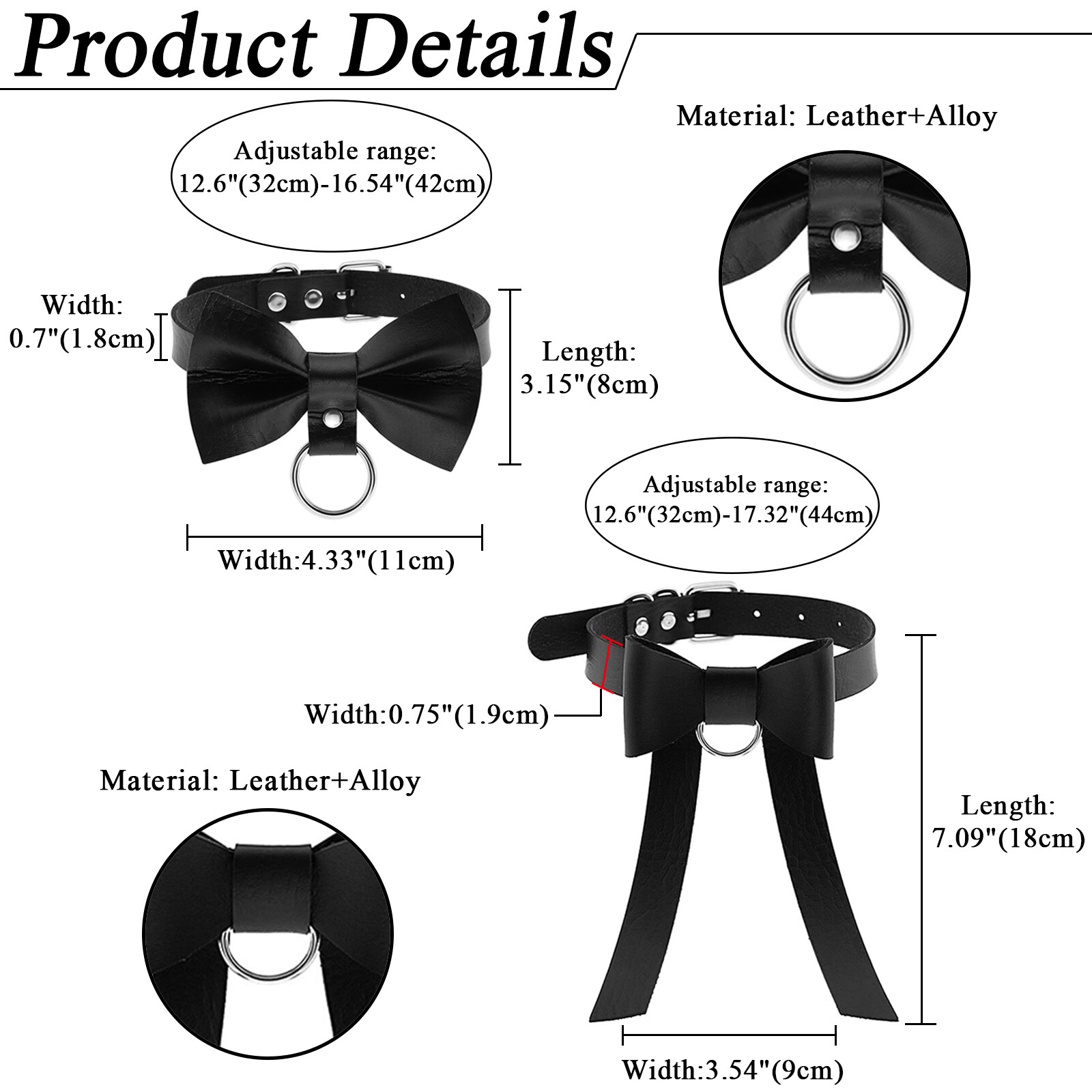 2pcs Women’s Gothic Punk Bowknot Black PU Leather Choker Necklace Collar Bondage