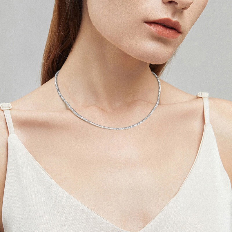 2mm Real Moissanite Tennis Chain Necklace 925 Sterling Silver Adjustable Choker
