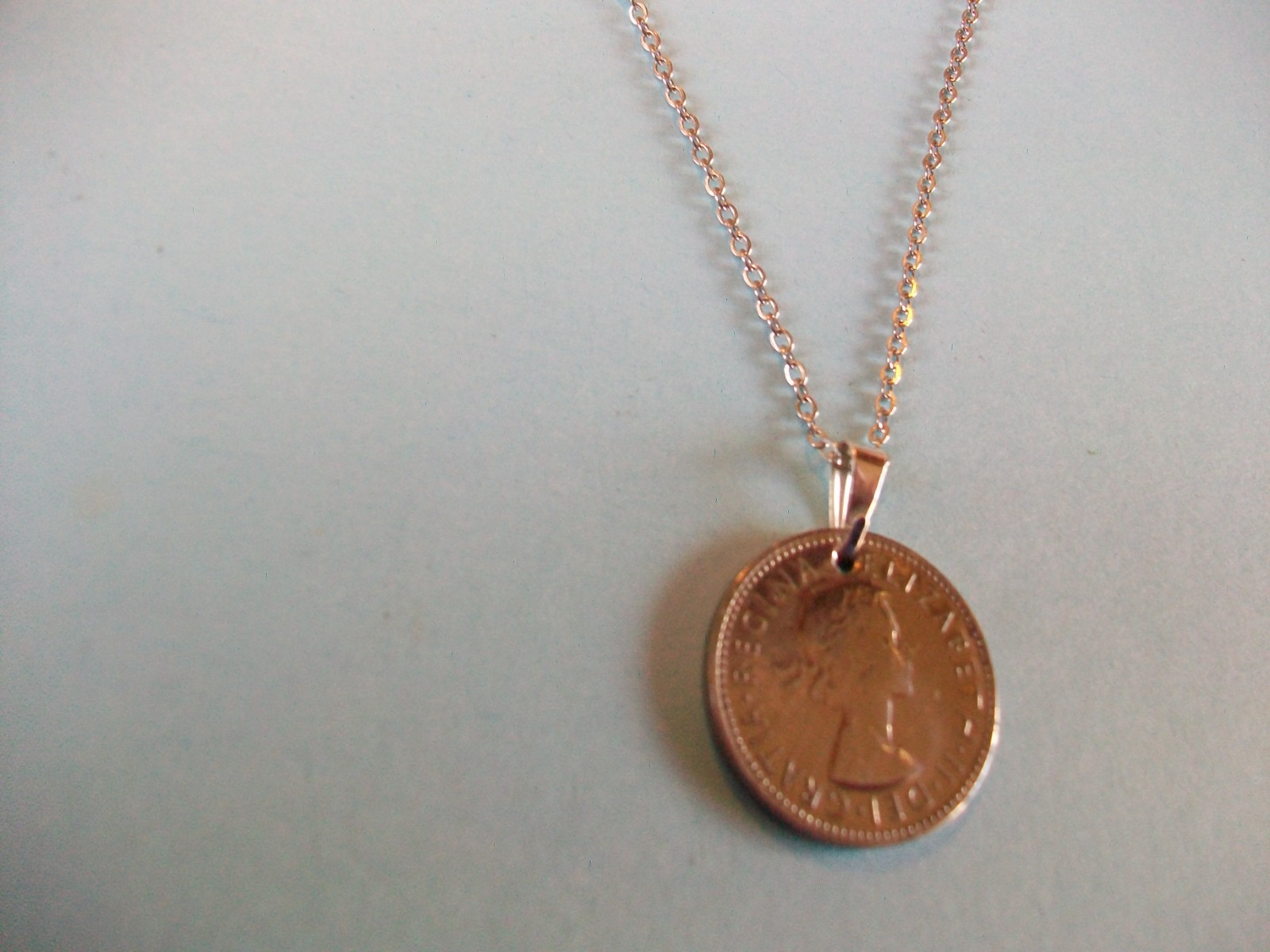 SHILLING COIN – ENGLISH – SILVER FINE LINK CHAIN PENDANT NECKLACE – 1953 to 1965