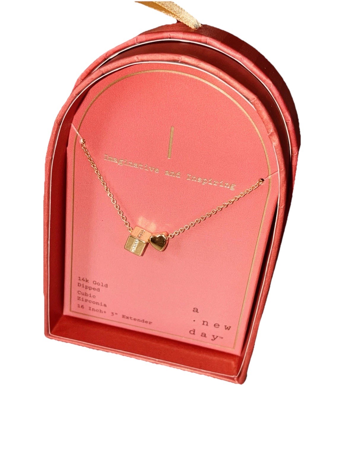 Choose! Gold Cube, Diamond “Letter” Heart Charmed Necklaces “A New Day” Gold Dip