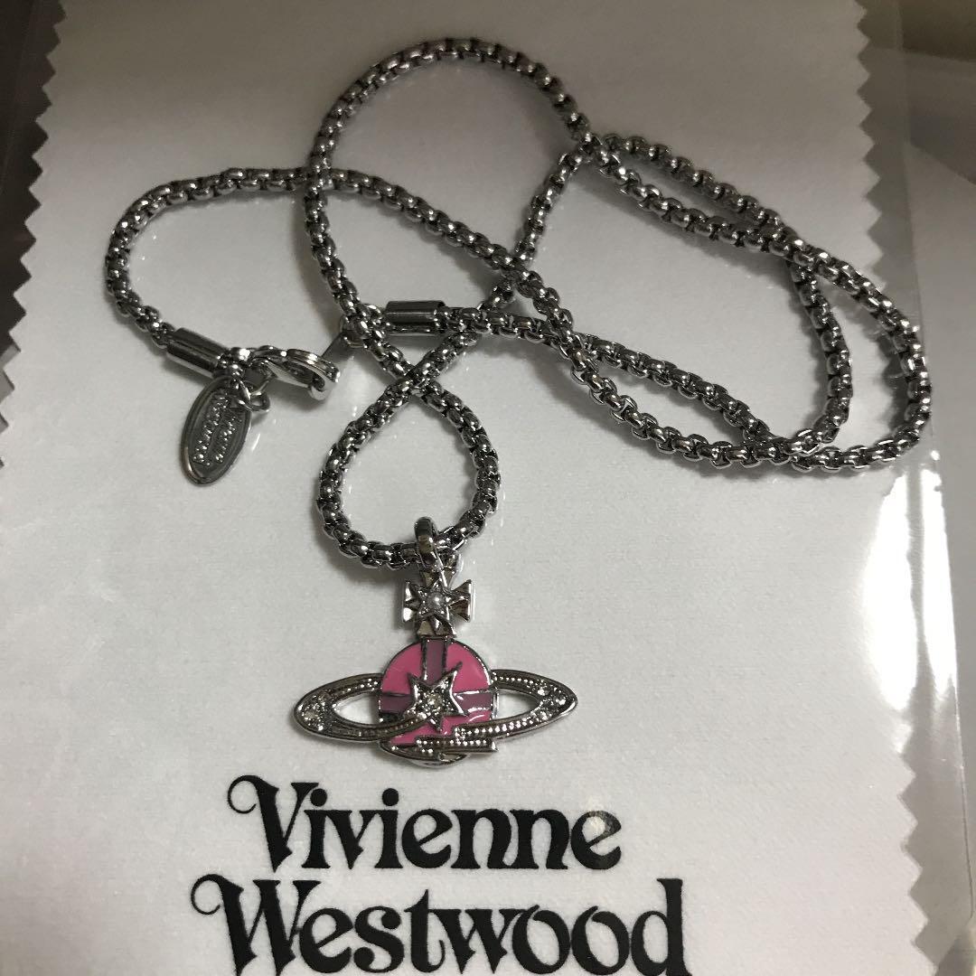 Vivienne Westwood Necklace Shooting Star Orb Silver Pink NO BOX