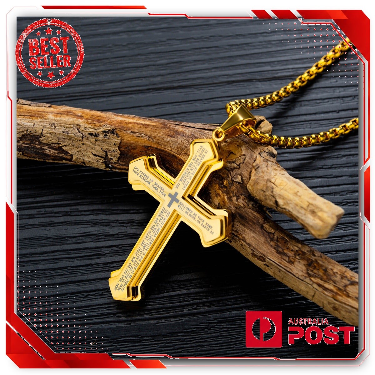 Men’s Stainless Steel Gold Silver Black Cross Bible Pendant Necklace