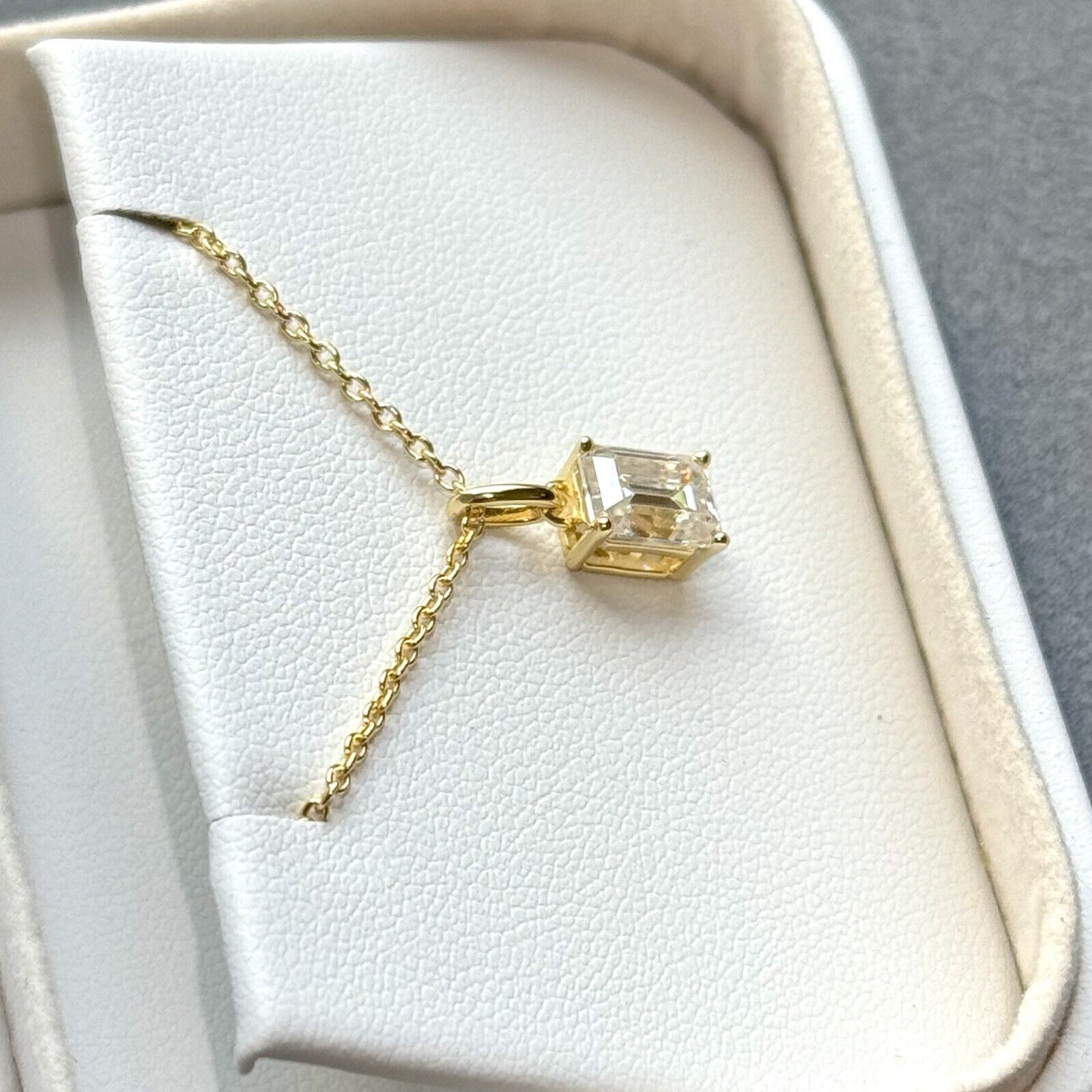 Emerald Cut Moissanite Solitaire Pendant with Necklace – 925 Silver or 14k Gold