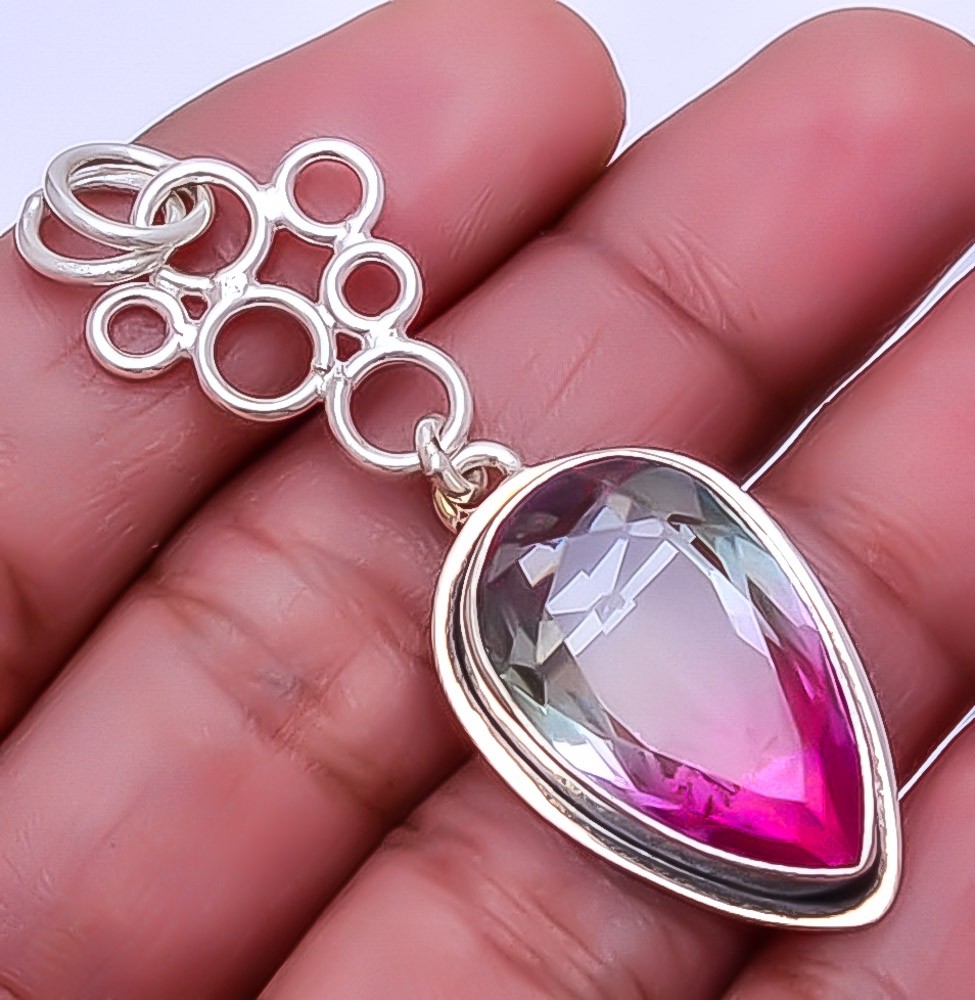 Bi Color Tourmaline 925 Sterling Silver Pendant 2.15″ A71