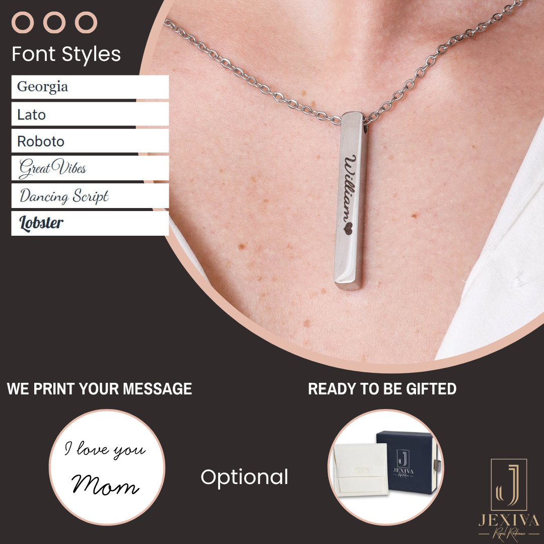 Personalized Name Engraved Bar Necklace for Women/Men