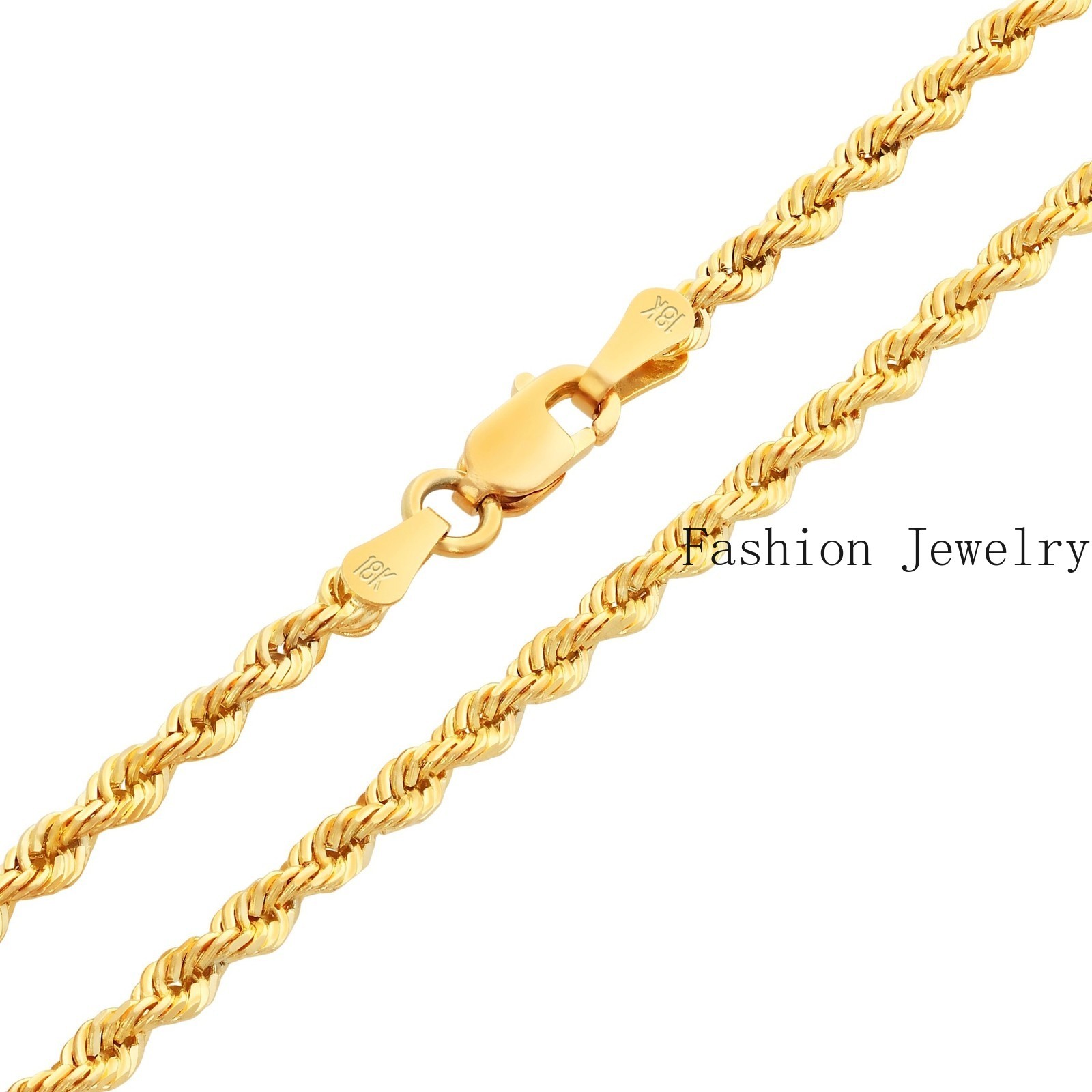 18K Yellow Gold Solid 2mm-6mm Rope Diamond Cut Chain Italian Necklace 16″- 30″
