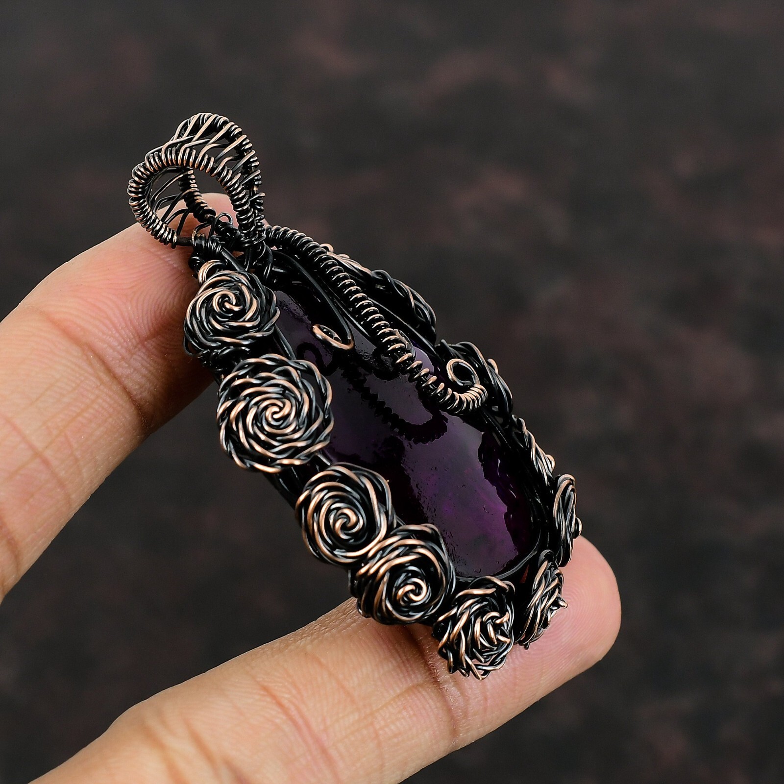 Pink Fire Labradorite Jewelry Copper Love Gift Wire Wrapped Flower Pendant 2.36″