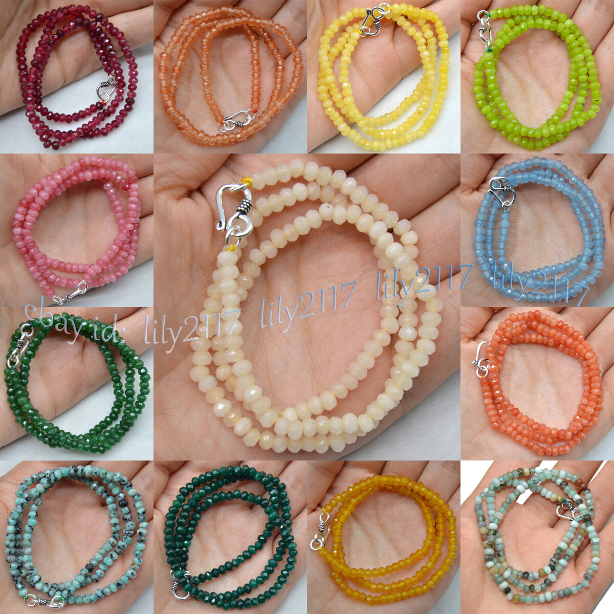 Multicolor 2x4mm Faceted Assorted Gemstones Jade Rondelle Beads Necklace 16-36”