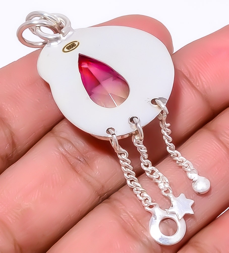 Bi Color Tourmaline 925 Silver Two Tone Leaf Pendant 2.54″ P10 Gift for her