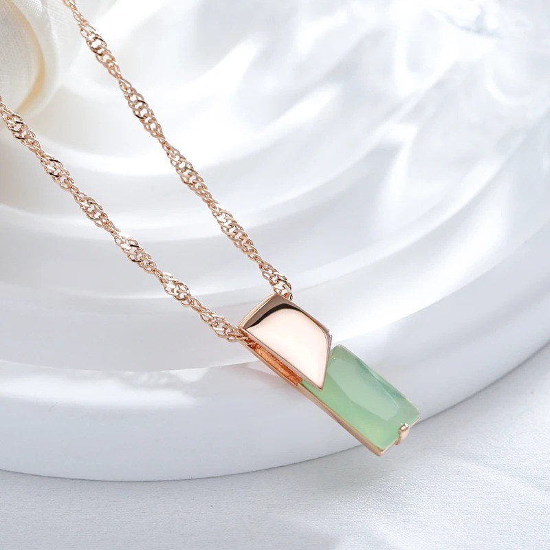 Green Zircon Square Pendant Necklace for Women, Elegant Wedding Party Jewelry