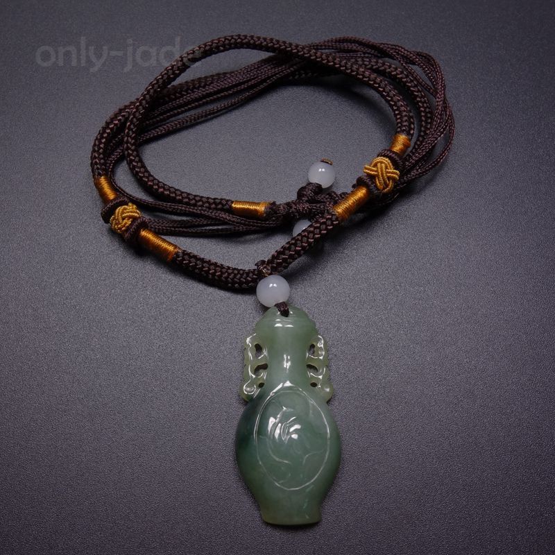 Certified Grade A 100% Natural Green Jadeite Jade Pendant Hand-carved Vase 11119