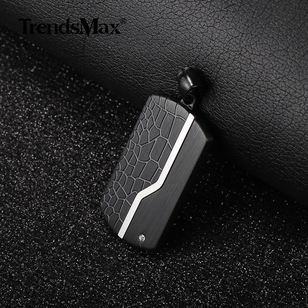 Silver Black Stainless Steel Dog Tag Pendant Charm Military Jewelry Grid Design