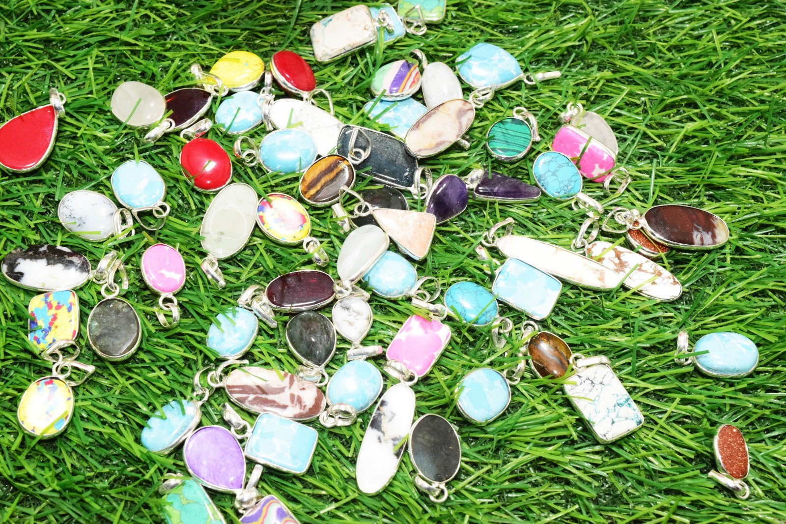 BULK Wholesale Lot Labradorite & More Gemstone Pendant 925 Silver Plated Jewelry
