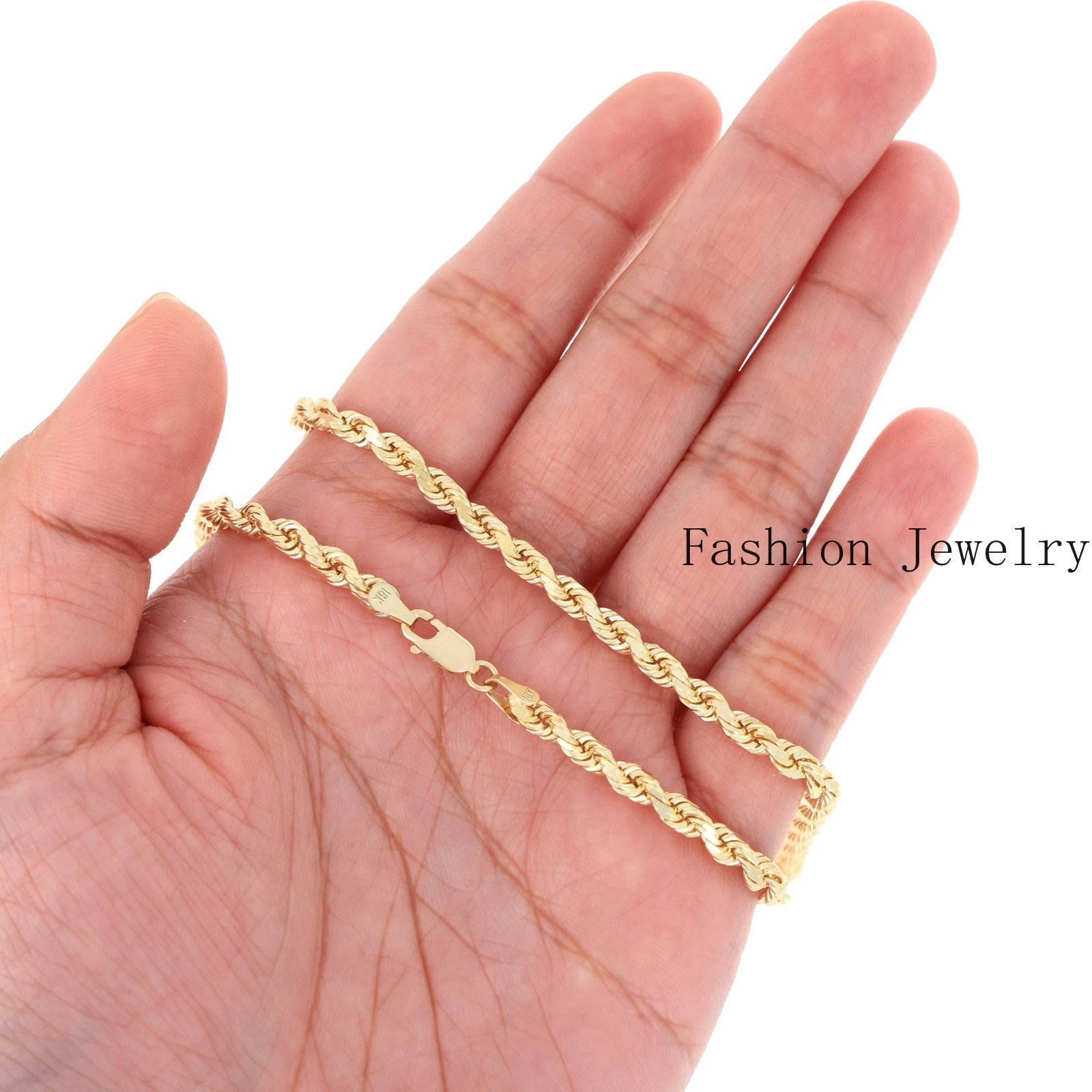 18K Yellow Gold Solid 2mm-6mm Rope Diamond Cut Chain Italian Necklace 16″- 30″