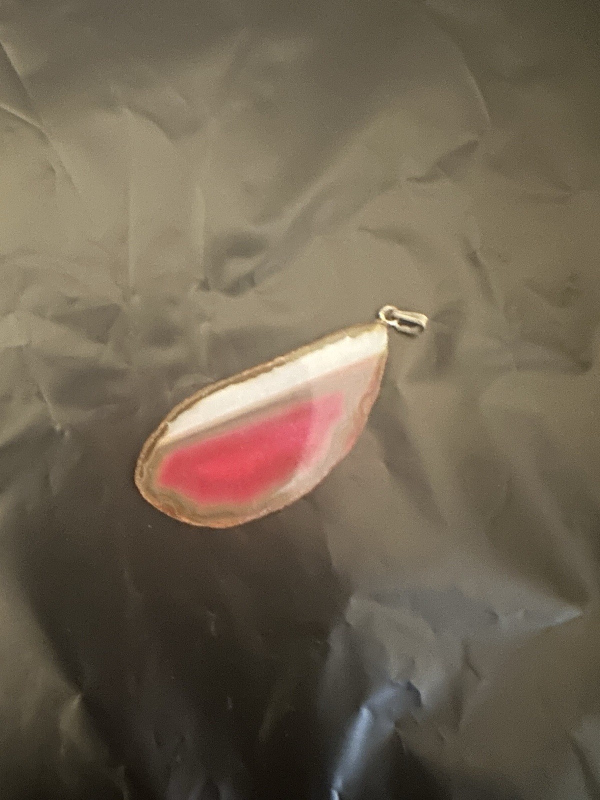 Natural Pink Agate Slice With Hook For Necklace