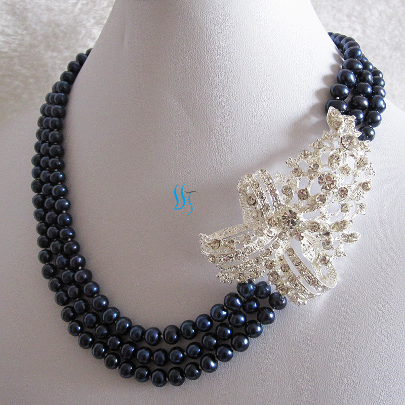18-20″ 5-7mm 3Row Freshwater Pearl Necklace X3200 Wedding Necklace——MORE COLORS
