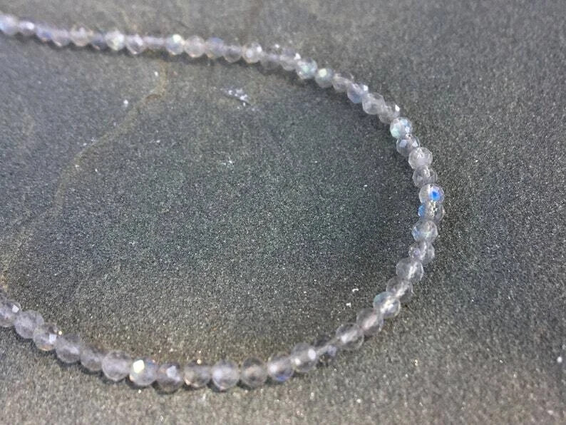 Natural 2mm Labradorite Crystal Gemstone Faceted Beads Dainty Choker Necklace