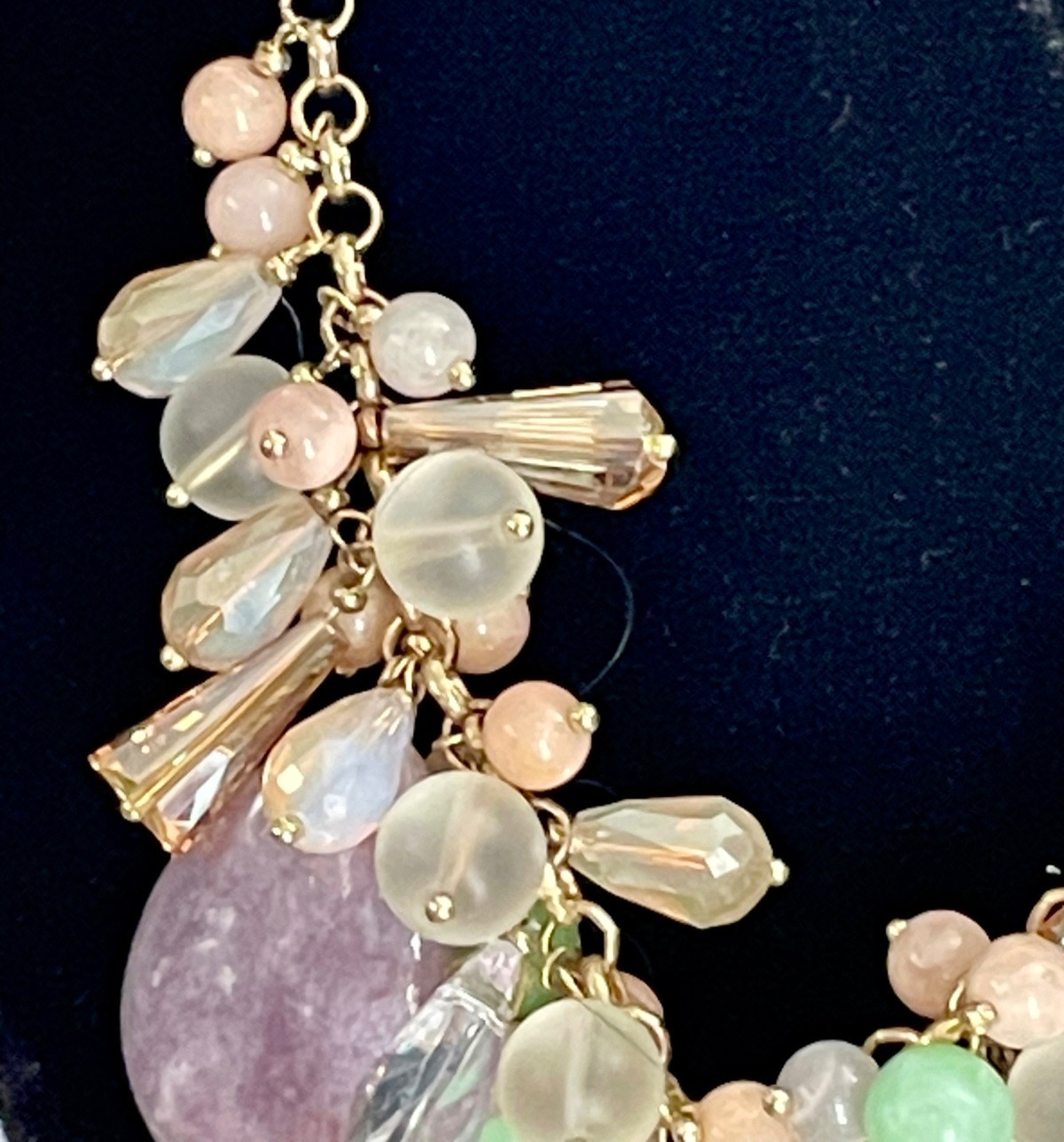 Anthropologie Nakamol Beaded Necklace Crystal Rhinestone Natural Stone Drops