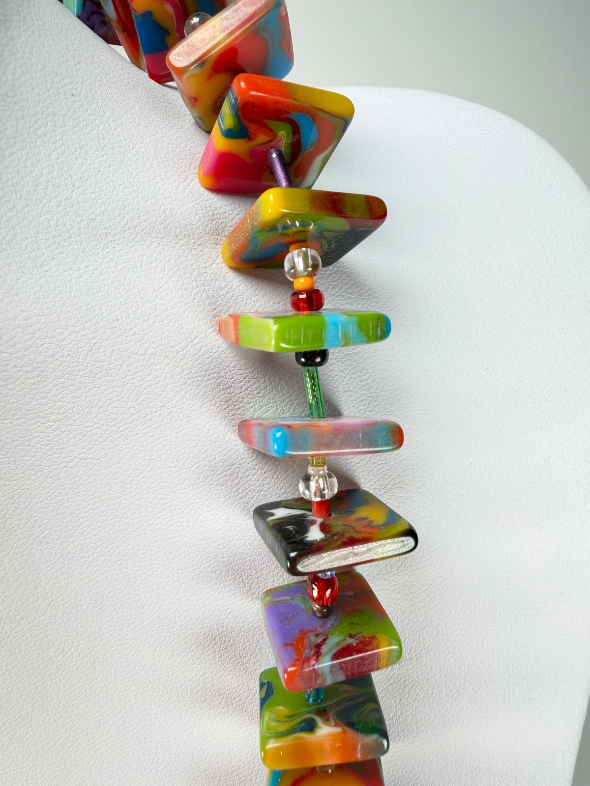 Jackie Brazil “Africa” Kandinsky Liquorice Squares & Beads 70cm Necklace (N0009)