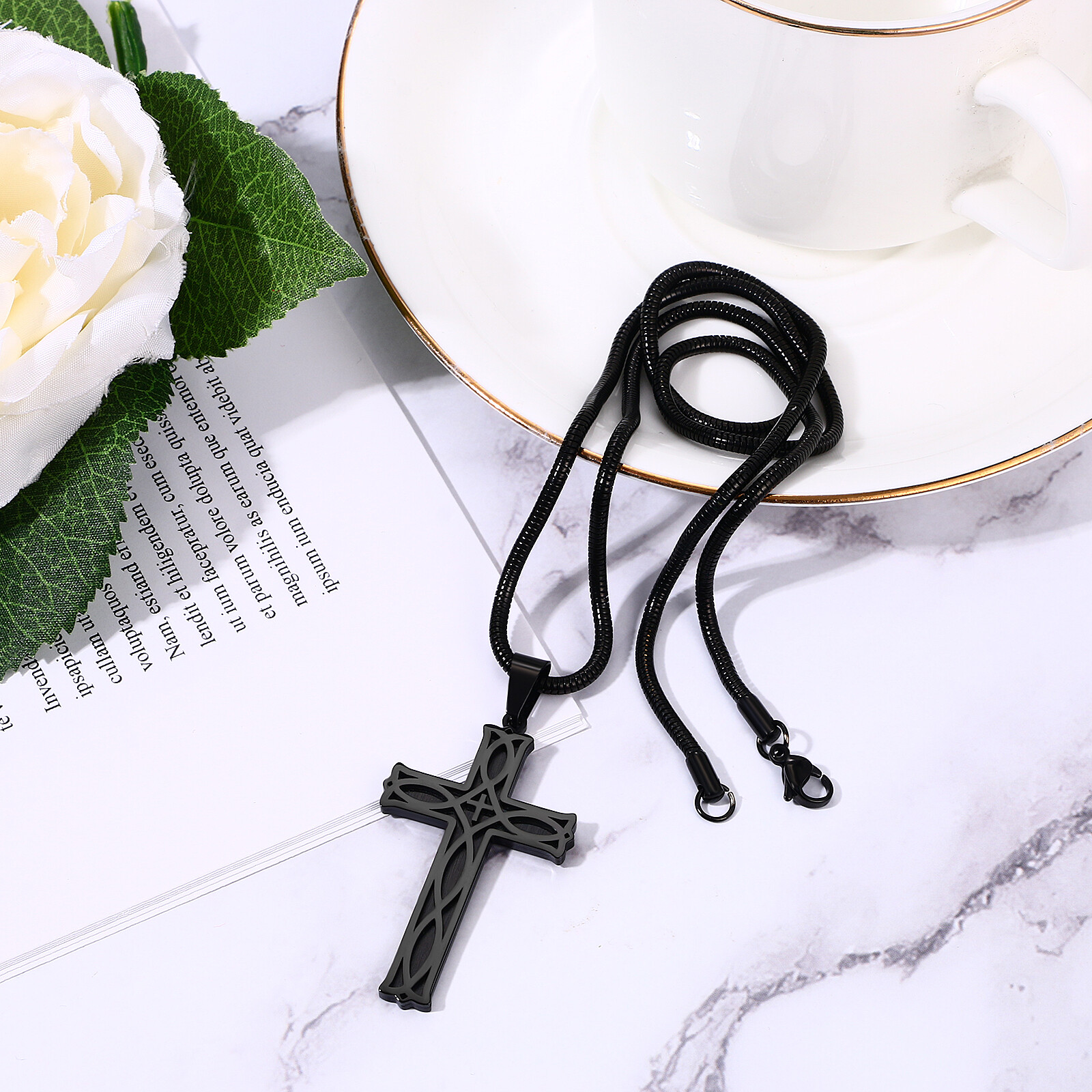 Mens Boys Celtic Knot Cross Crucifix Stainless Steel Pendant Necklace Chain 22in