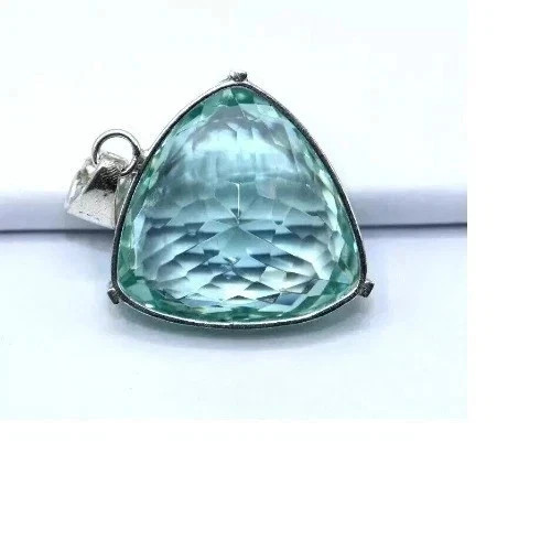 Natural 57.45 Ct Brazilian Trillion Aquamarine Topaz Pendant 925 Silver Gemstone