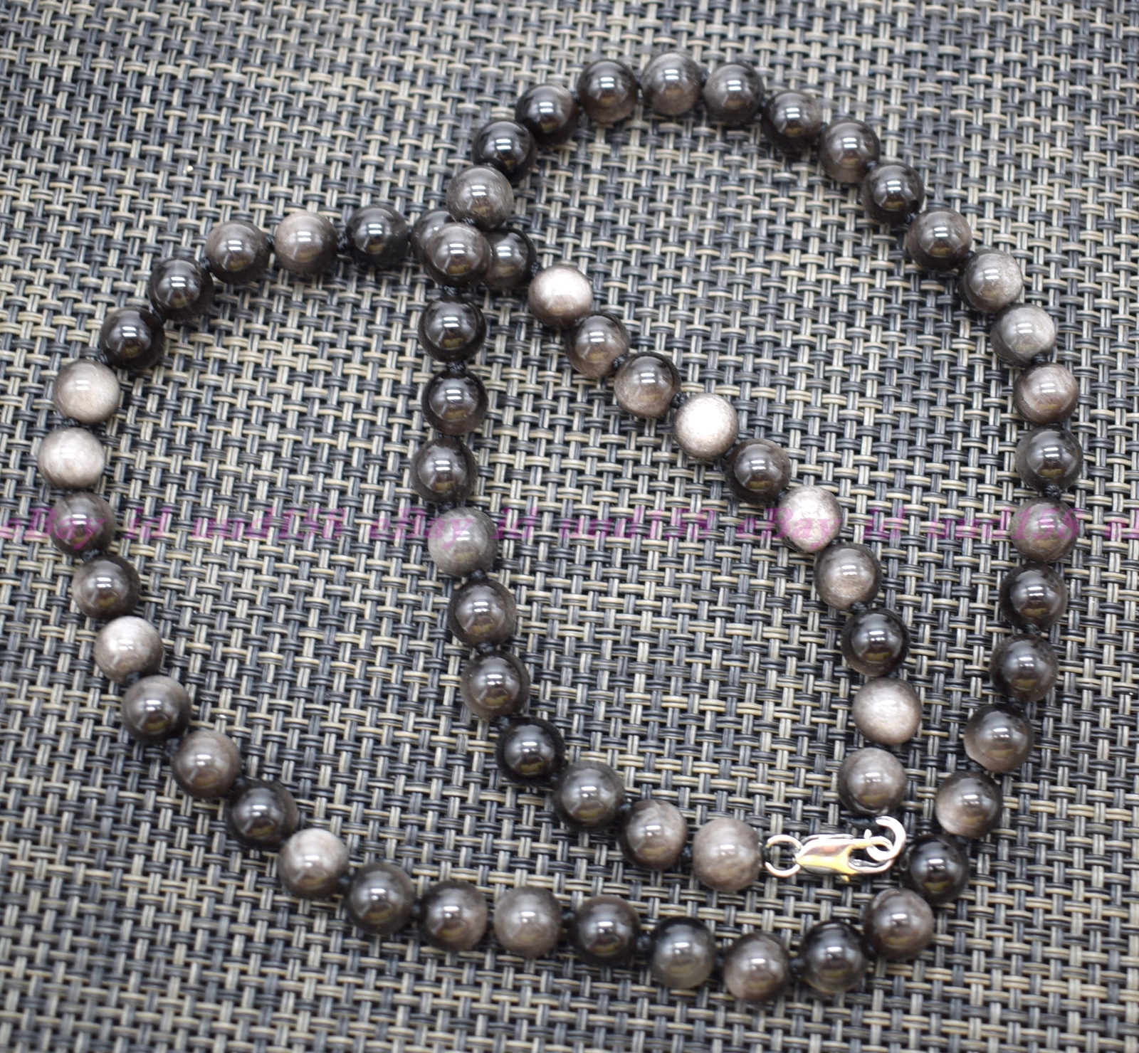 Natural 6mm Silver Sheen Obsidian Round Gemstone Beads Necklace 18″ AAA