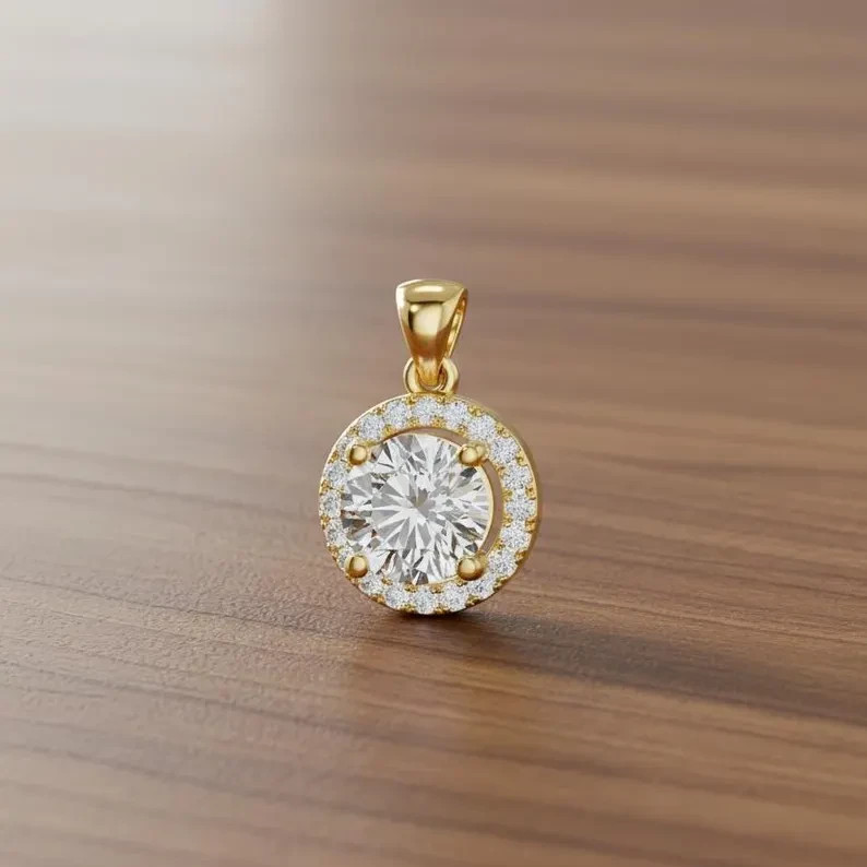 2 Ct Round Cut Pendant Necklace Simulated Diamond In 14k Yellow Gold Plated