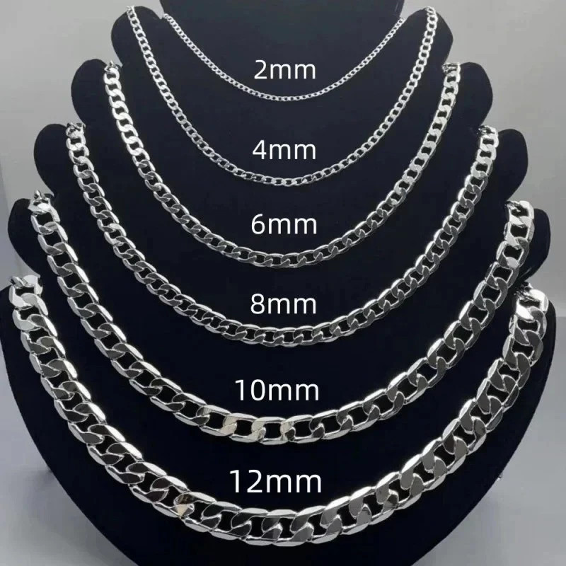 Hot 925 Sterling Solid Silver Sideways Chain Women Men Necklace Jewelry Gift