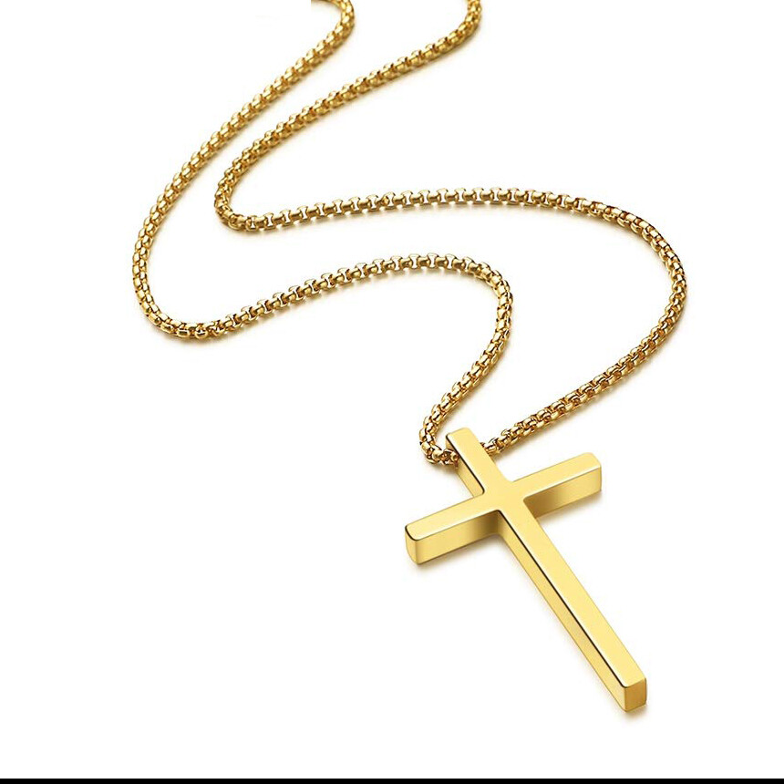 Men Women Cross Necklace Stainless Steel Silver Pendant Chain Father’s Day Gift