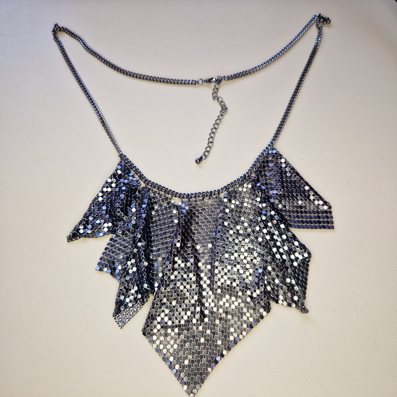 Chainmail Long Necklace Gunmetal Grey Statement Vintage Style Articulated 60cm