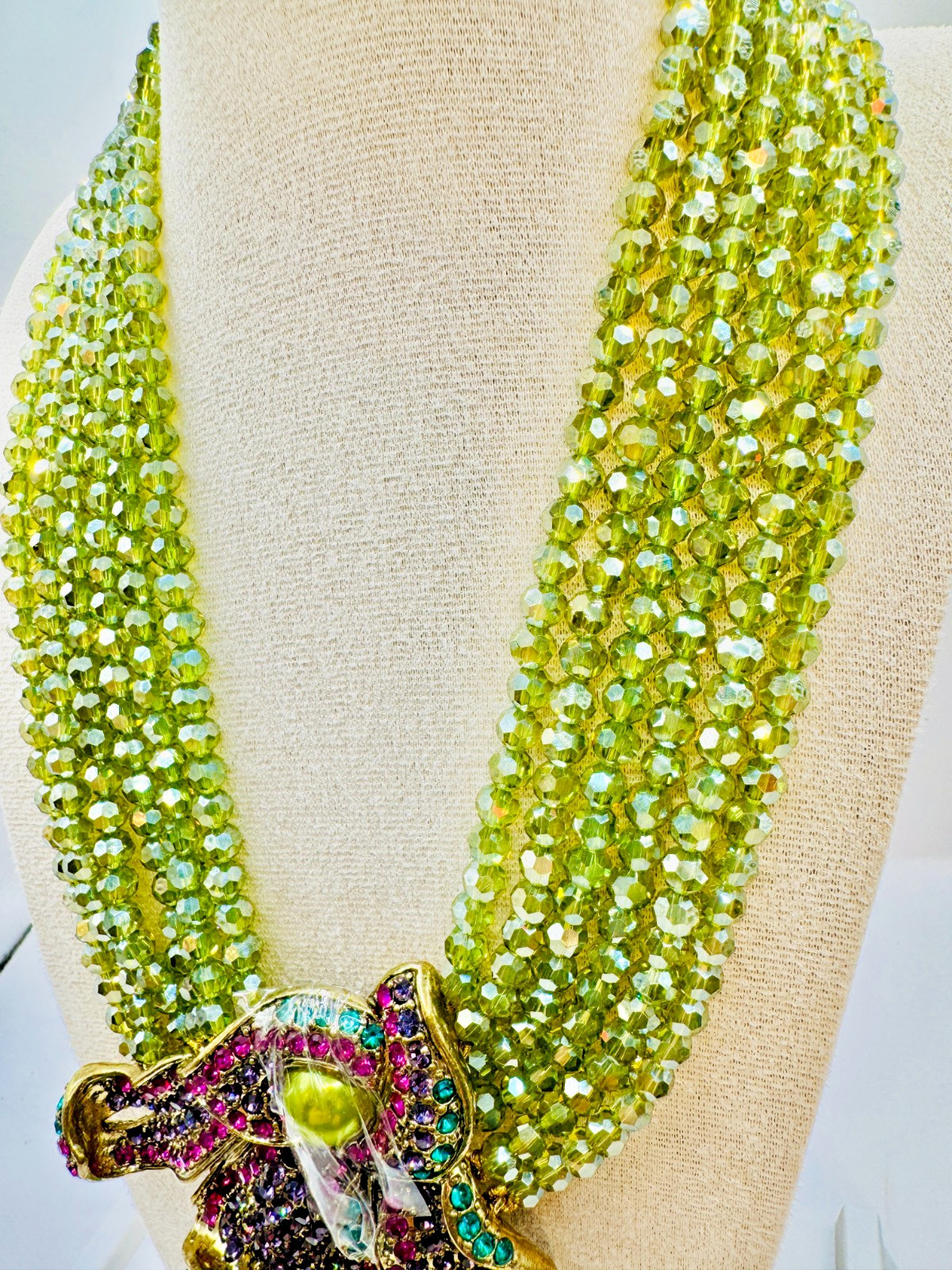 HEIDI DAUS Swarovski’s Peridot Crystal Beads Statement Necklace “Cala Lilly” NIP
