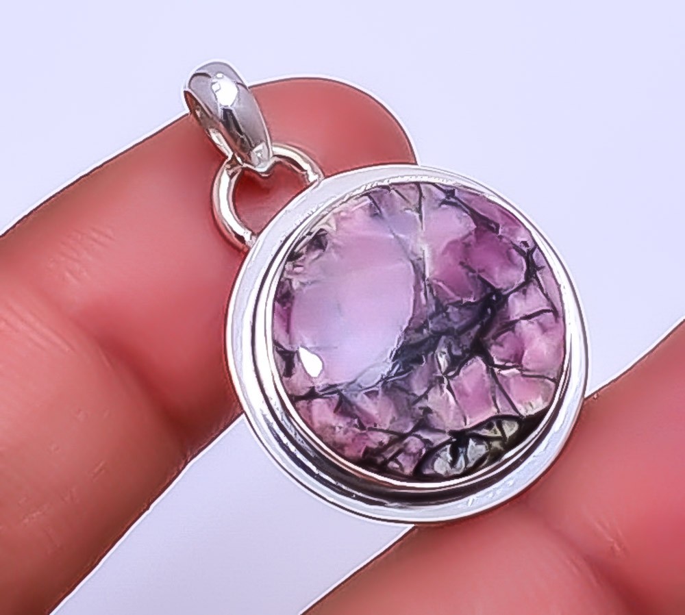 Black Manganese In Rhodonite – Colorado 925 Sterling Silver Pendant 1.25″ P29