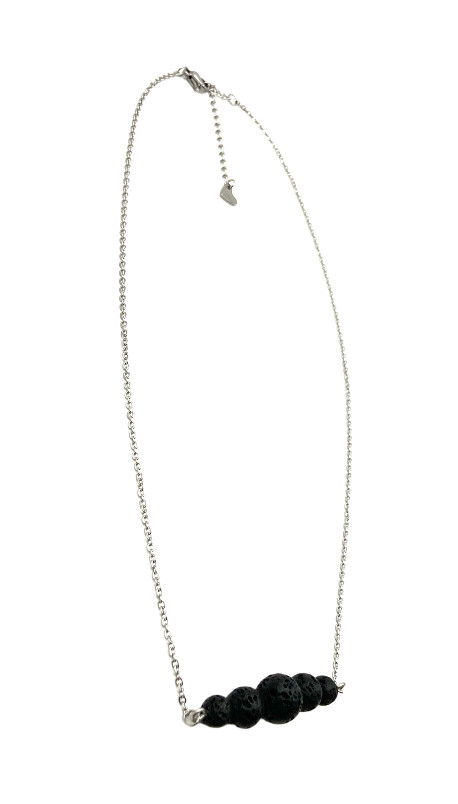 Black Round Nature Lava Rock Graduated Beads Aromatherapy Pendant Necklace 20″