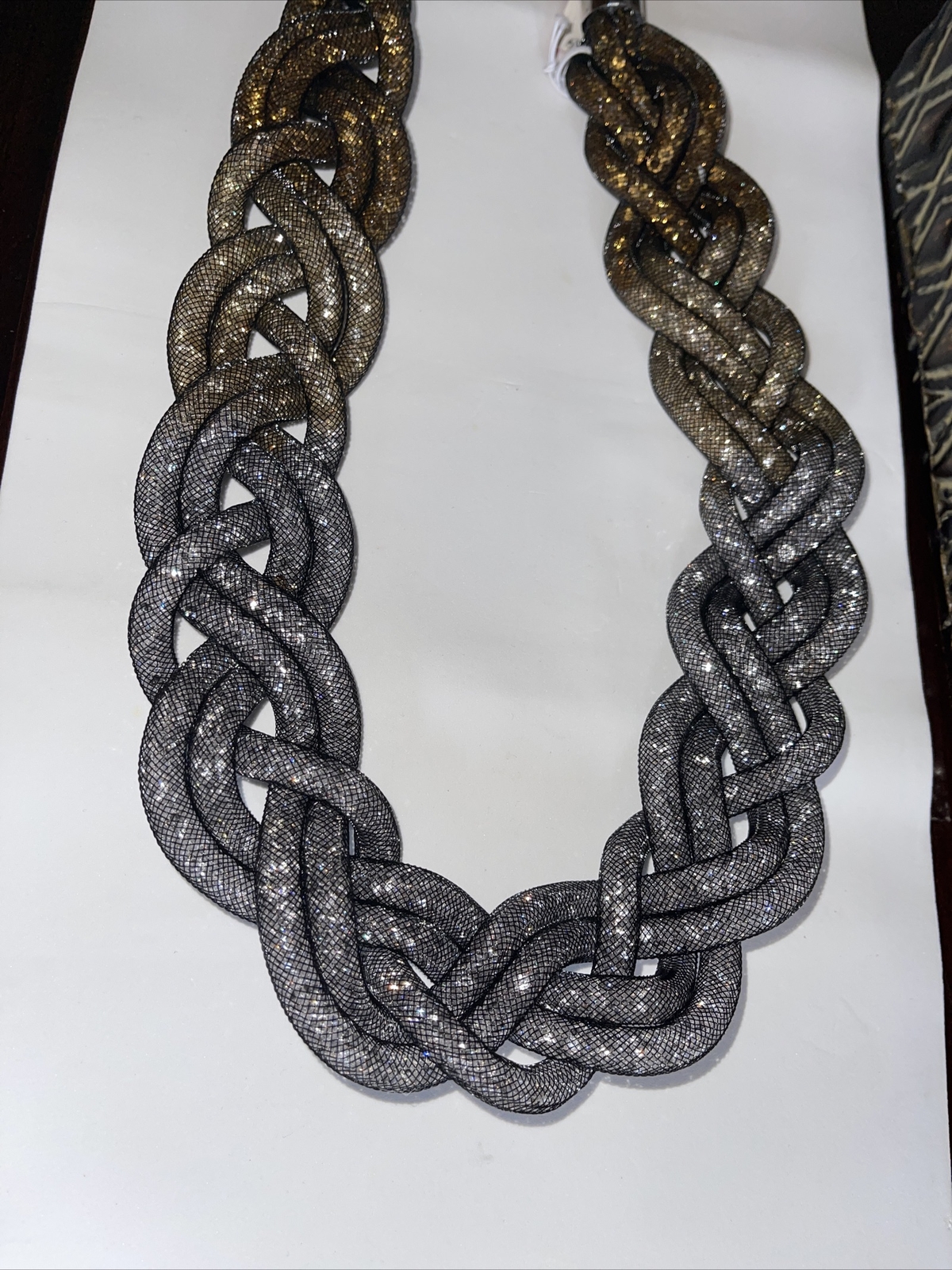 Christian Siriano Braided Rope Black Pewter Statement Necklace NEW