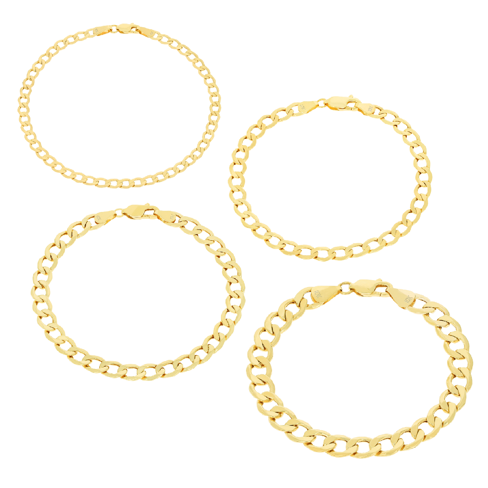 10K Yellow Gold 2mm-7.5mm Curb Cuban Chain Necklace Bracelet Men Women 7″- 30″