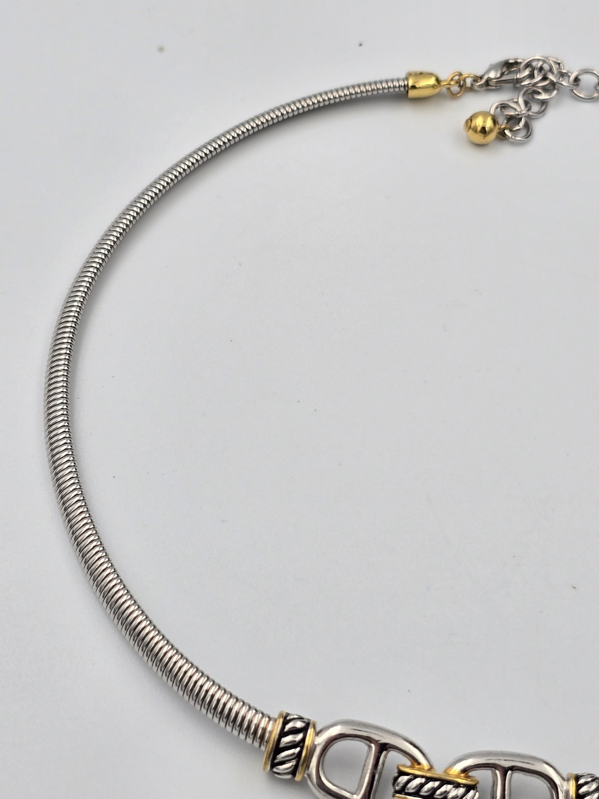 Two-Tone Omega Mariner Link Choker Necklace Silver Gold Tone Fashion Jewelry