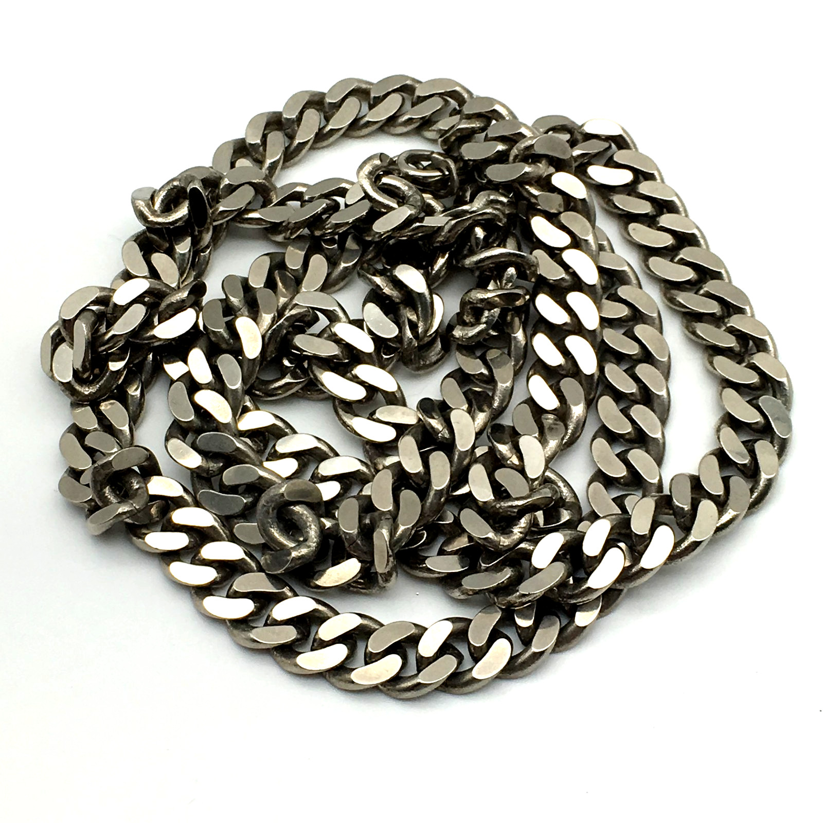 SilverTone Heavy Cuban Curb Link Flat Chain Lobster Clasp 34″ Necklace