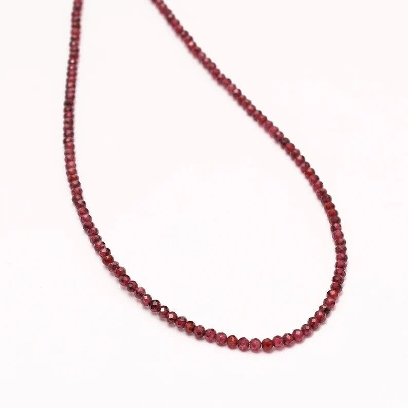 Garnet Tiny 2-2.5mm Genuine Rondelle Faceted Gemstone Beaded Necklace 18″